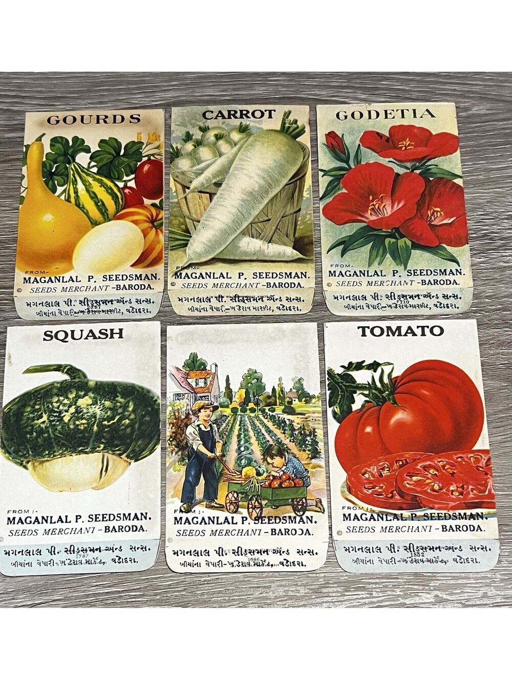 1920-40’s Flowers /Veg Seed Packets "NO SEEDS" Seed Merchant-Baroda Set Of 6